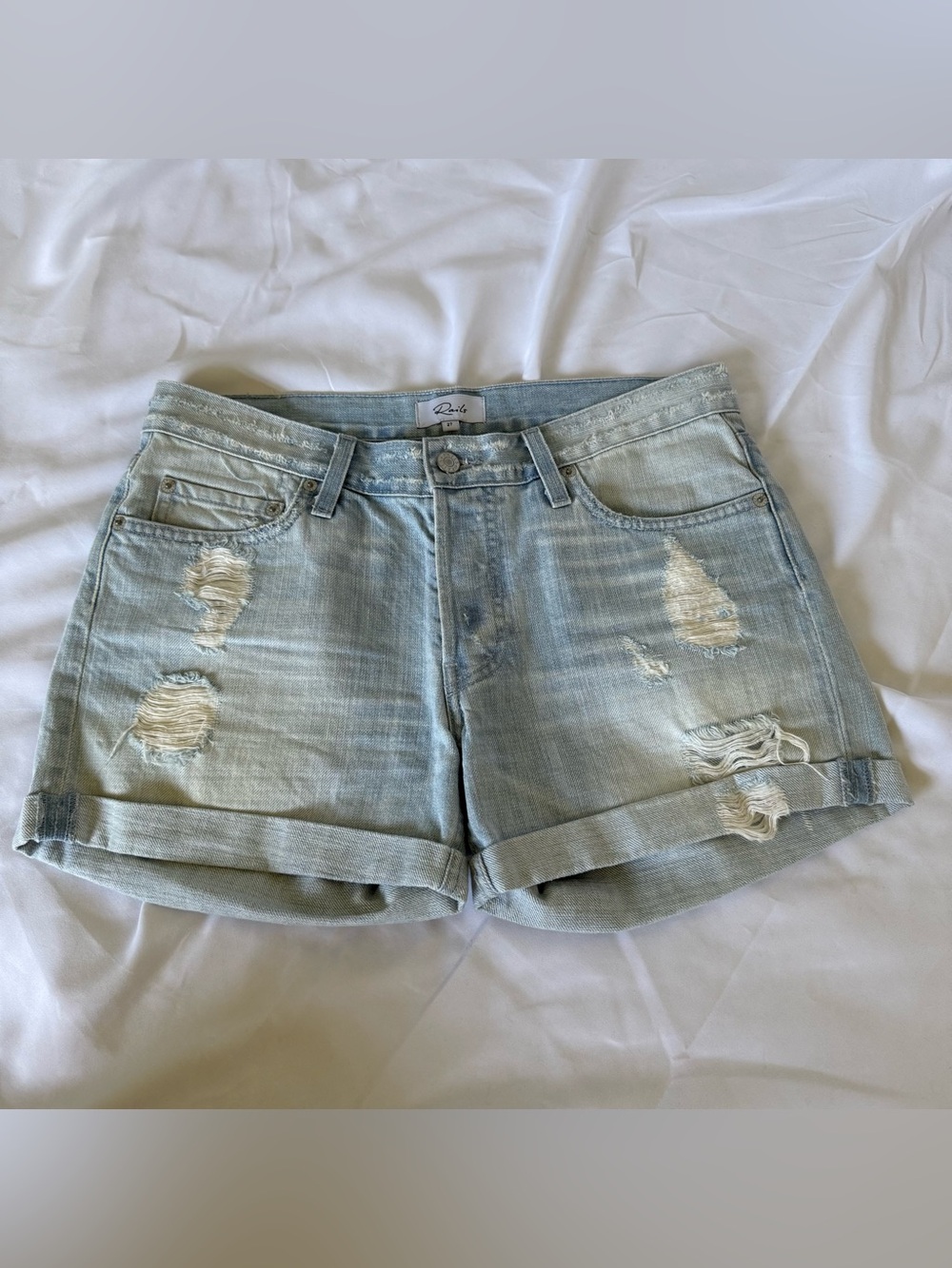 Rails -Light Blue Distressed Rolled Hem Denim Shorts